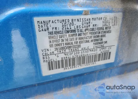 2021 Nissan Sentra Sv from USA, damaged, VIN 3N1AB8CV9MY202385